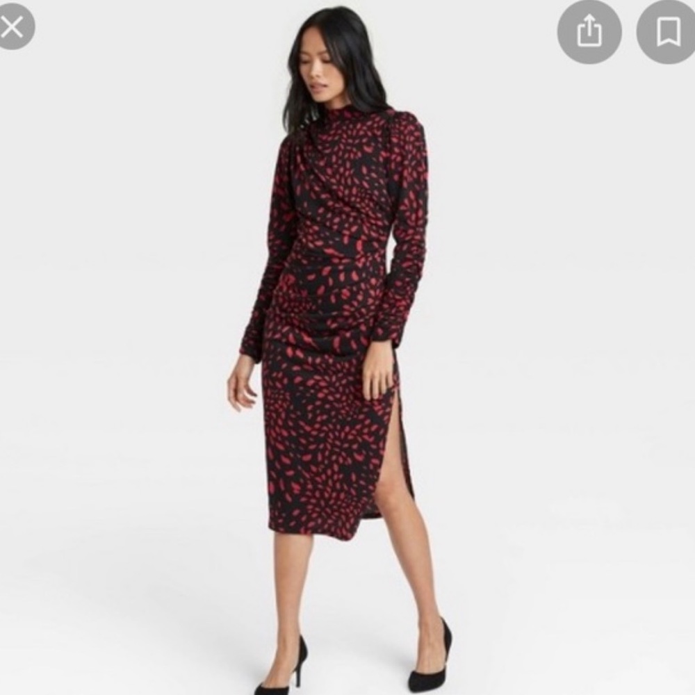 Who What Wear Red and Black Midi Dress